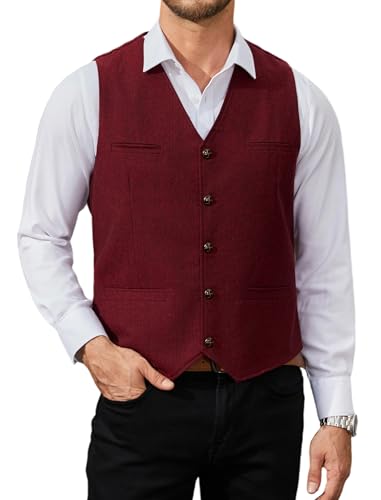 HISDERN Anzugweste für Herren Vintage Tweed Weste Herren Rot Hochzeit Elegante Herringbone Herrenwesten Regular Fit für Formale Business 4XL HISDERN Anzugweste für Herren Vintage Tweed Weste Herren Rot Hochzeit Elegante Herringbone Herrenwesten Regular Fit für Formale Business 4XL von HISDERN