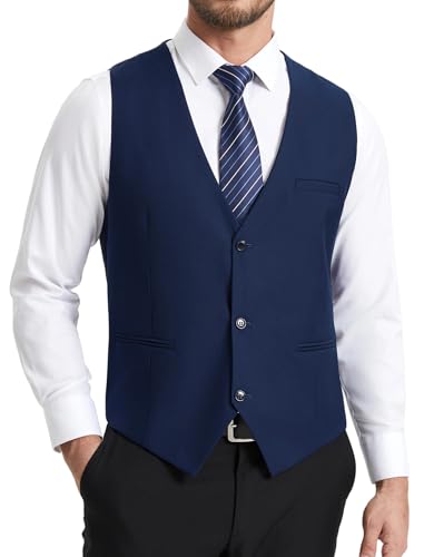 HISDERN Anzugwesten für Herren Marineblau Slim Fit Elegante Anzug Weste Herren Blau Klassische Formelle Anzugweste Einfarbig Hochzeit Smoking Westen Männer mit 3 Knöpfen Taschen 3XL von HISDERN