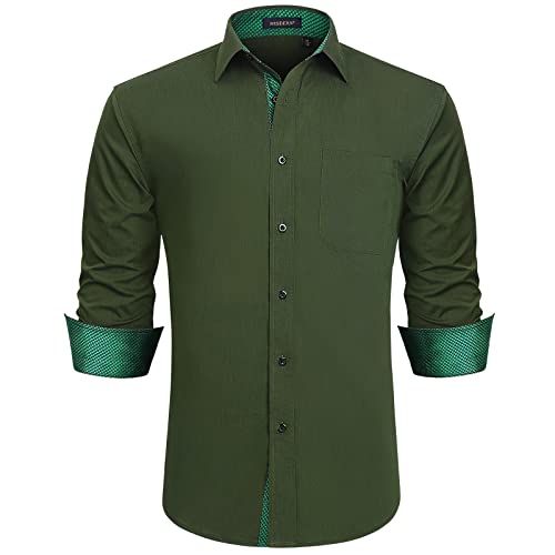 HISDERN Herren Hemd Freizeithemd Langarmhemd Formelle Businesshemden Freizeithemden Langarm Hemd Regular Fit Hemden Shirt Armeegrün 3XL von HISDERN