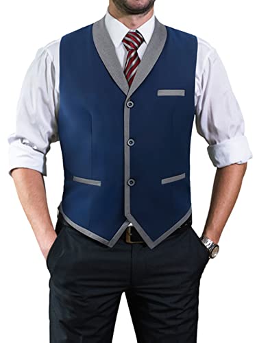 HISDERN Weste Herren Blau Anzugweste für Herren Elegant Anzug Westen Regular Fit Herrenweste Hochzeitsweste Männer Hochzeit Anzugwesten mit Revers,Blau,M von HISDERN