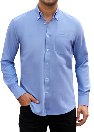 HISDERN Blau Hemd Herren Langarm Bügelfrei Oxford FreizeitHemd Businesshemd Casual Baumwolle Hemden mit Tasche 4XL von HISDERN