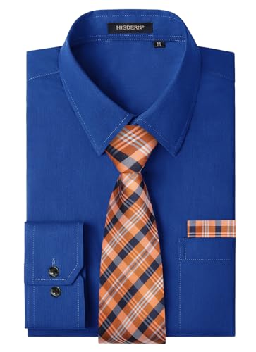 HISDERN Blau Hemd Herren mit Krawatte BusinessHemden herrenhemden Langarm Formelle Hemden Regular Fit mit Brusttasche für Party M von HISDERN