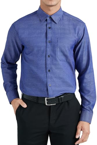 HISDERN Blaues Hemd Herren Langarm Business Hemden für Männer Bügelfrei Regular Fit Freizeithemd Herrenhemden Baumwolle Formelle mit Tasche XL von HISDERN