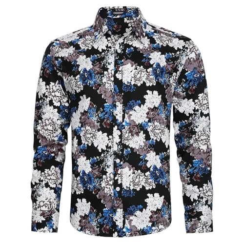 HISDERN Blumen Hemd Langarm Herren Freizeithemden Regular Fit Männer Funky Shirt Für Party Hochzeit Festival Urlaub HISDERN Blumen Hemd Langarm Herren Freizeithemden Regular Fit Männer Funky Shirt Für Party Hochzeit Festival Urlaub von HISDERN