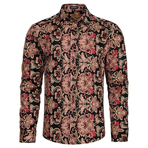 HISDERN Braun Hemd Blumen Herren Langarm Floral Muster Freizeithemden Afrikanisches Bunt Mode Baumwolle Hawaii Party Strand Hemden S von HISDERN