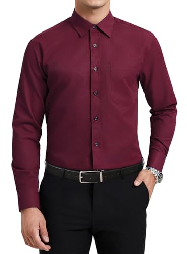 HISDERN Burgundy Hemd Herren Langarm Business Hemden für Männer Bügelfrei Regular Fit Freizeithemd Herrenhemden Baumwolle Formelle mit Tasche M von HISDERN