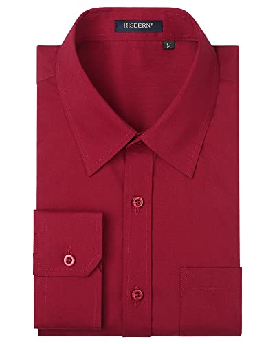 HISDERN Herren Hemd Langarm Freizeithemden Regular Fit Businesshemden Freizeithemd Hemd Rot L von HISDERN