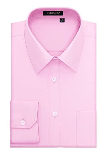 HISDERN Herren Hemd Langarm Regular Fit Hemden für Business Freizeithemden Herrenhemden Rosa S von HISDERN