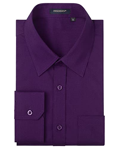 HISDERN Herren Hemd Regular Fit Langarm Freizeithemden Hemd Freizeithemd Businesshemd Violett M von HISDERN