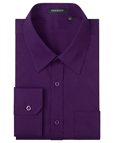 HISDERN Herren Hemd Regular Fit Langarm Freizeithemden Hemd Freizeithemd Businesshemd Violett XL von HISDERN