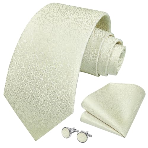 HISDERN Champagner Krawatten für Männer Hochzeit Seide Gewebte Krawatte mit Pocket Square Manschettenknöpfe Set für Abschlussball von HISDERN
