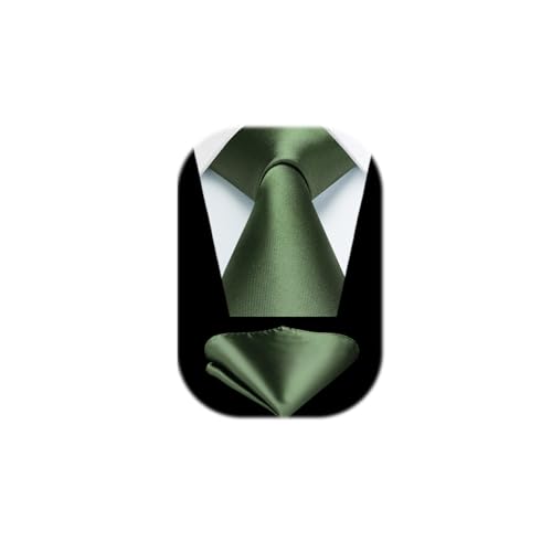 HISDERN Dunkelgrün Tie Männer Krawatte und Pocket Square Set Solide Seide Krawatte für Hochzeitsfeier Geschäft von HISDERN