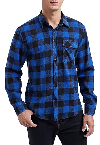 HISDERN Flanellhemd Herren,kariert,langärmelig,Holzfällerhemd,Button-Down,klassisches Freizeithemd für Herren Blau 4XL von HISDERN