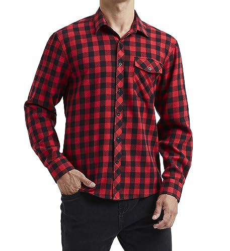 HISDERN Flanellhemd Herren,kariert,langärmelig,Holzfällerhemd,Button-Down,klassisches Freizeithemd für Herren Red 4XL von HISDERN