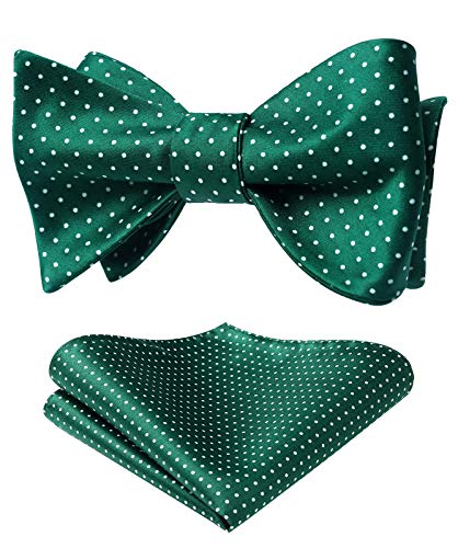 HISDERN Herren Fliege mit Einstecktuch Set - Grüne Fliege mit weißem Punktmuster für Hochzeit, Party, Abschlussball, Smoking oder Geschenk von HISDERN