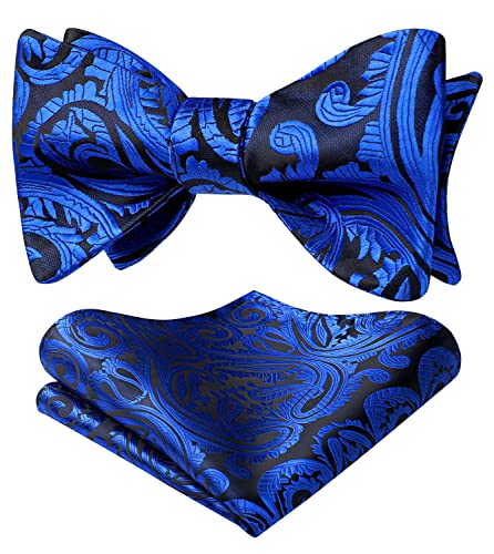 HISDERN Fliege Herren Royal Blau Fliegen mit Einstecktuch mit Klassische Paisley Verstellbar Selbst Fliege für Bräutigam Hochzeit Party Fasching von HISDERN