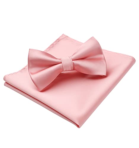 HISDERN Fliege Herren Rosa Fliege mit Einstecktuch Herren Set Einfarbig Vorgebundene Fliege Anzug für Smoking,Hochzeit,Weihnachten von HISDERN