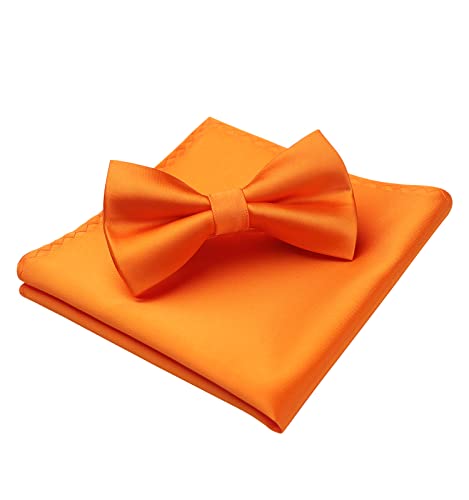 HISDERN Orange Fliege Einfarbig Herren Fliege mit Einstecktuch Set Vorgebundene Fliege Anzug für Smoking,Hochzeit,Weihnachten von HISDERN