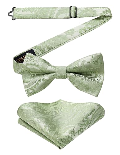 HISDERN Fliege Herren mit Einstecktuch - Fliegen für Herren Salbeigrüne Paisley Hochzeit Vorgebunden Schleife Anzug Fliege und Taschentuch Set HISDERN Fliege Herren mit Einstecktuch - Fliegen für Herren Salbeigrüne Paisley Hochzeit Vorgebunden Schleife Anzug Fliege und Taschentuch Set von HISDERN
