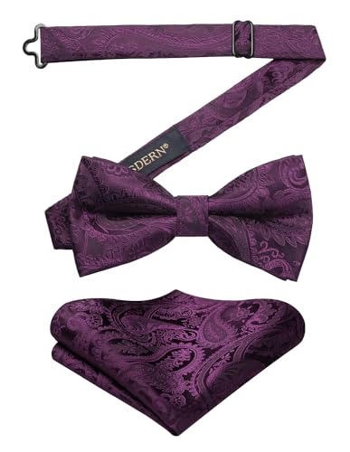 HISDERN Fliege Herren mit Einstecktuch Lila Paisley Fliegen Vorgebunden Anzug Fliege und Taschentuch Set Hochzeit Schleife für Männer HISDERN Fliege Herren mit Einstecktuch Lila Paisley Fliegen Vorgebunden Anzug Fliege und Taschentuch Set Hochzeit Schleife für Männer von HISDERN