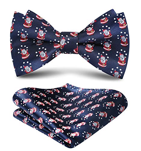 HISDERN Fliege Weihnachten Herren Vorgebunden Fliege mit Einstecktuch Set Weihnachts Dunkelblau Smoking Herrenfliegen und Taschentuch für Xmas Zubehor von HISDERN
