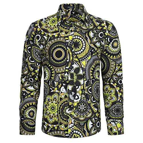 HISDERN Freizeithemd für Herren Blumen Langarm Hemden Funky Muster Hemd Regular Fit Casual Shirts M von HISDERN