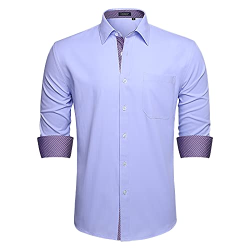 HISDERN Freizeithemden Herren Helllila Langarmhemden Paisley Button-Down Hemden Regular Fit Hochzeit Businesshemd mit Taschen Casual Formal M von HISDERN