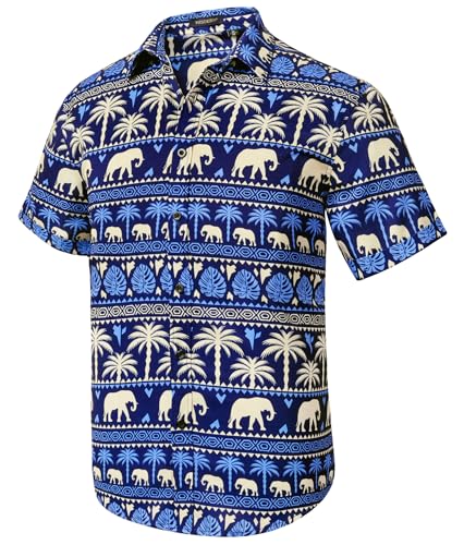 HISDERN Funky Hawaiihemd Herren Hawaii Hemd Kurzarm Männer Aloha Sommerhemd Marineblau L von HISDERN