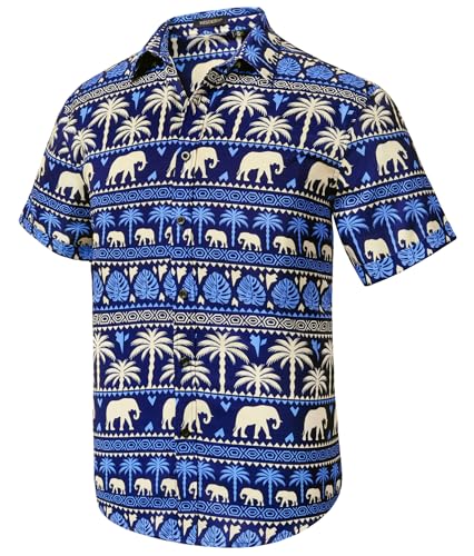 HISDERN Funky Hawaiihemd Herren Hawaii Hemd Kurzarm Männer Aloha Sommerhemd Marineblau XL von HISDERN