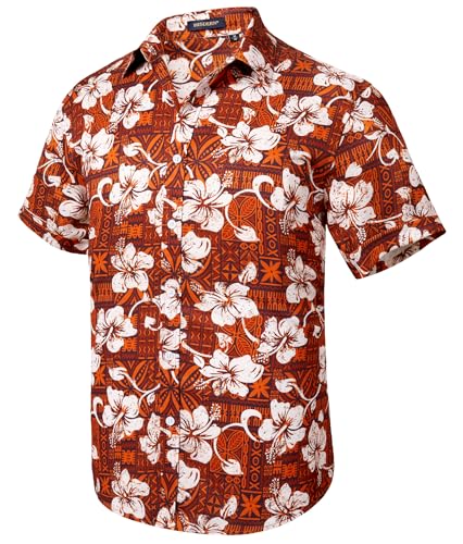 HISDERN Funky Hawaiihemd Herren Hawaii Hemd Kurzarm Männer Aloha Sommerhemd Orange L von HISDERN