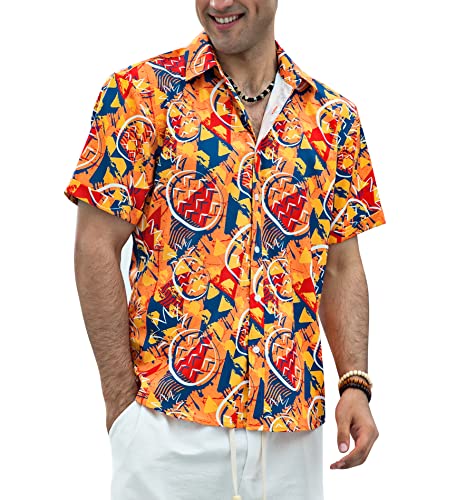 HISDERN Funky Hawaiihemd Herren Hawaii Hemd Kurzarm Männer Aloha Sommerhemd Orange S von HISDERN