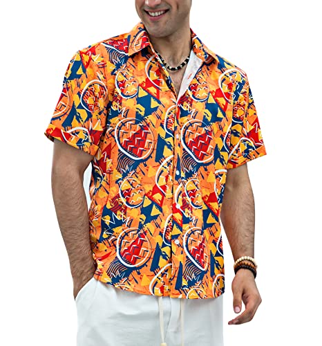 HISDERN Funky Hawaiihemd Herren Hawaii Hemd Kurzarm Männer Aloha Sommerhemd Orange XXL von HISDERN