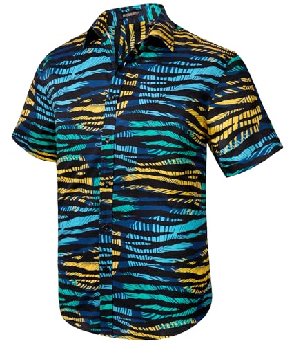 HISDERN Funky Hawaiihemd Herren Hawaii Hemd Kurzarm Männer Aloha Sommerhemd Schwarz L von HISDERN