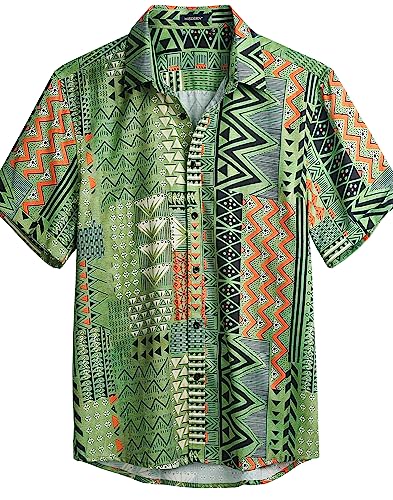 HISDERN Funky Hawaiihemd Herren Kurzarm Blumen Sommerhemd Aloha Strand Hemden Grüne Hemd Freizeithemden Für Männer Reise XXL von HISDERN