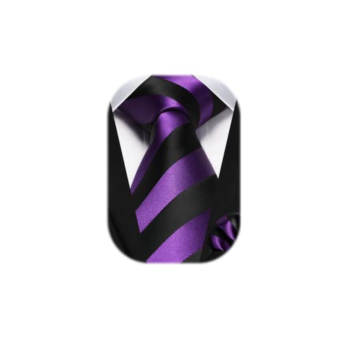 HISDERN Gestreifte Krawatten für Männer Krawatte und Einstecktuch Set für Hochzeit Party Arbeit Business Krawatte Herren Einstecktuch Kontrastfarbe Krawatte Geschenke für Männer,Lila von HISDERN