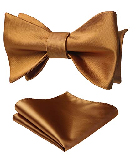 HISDERN Gold Fliegen Herren mit Einstecktuch Hochzeit Einfarbig Klassisch Business Fliege Set zum Selbstbinden Verstellbar von HISDERN