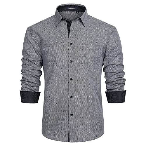 HISDERN Graue Hemden Männer Oberhemden Herren Langarm Regular Fit Businesshemd für Die Arbeit Party Hochzeit Business Freizeit Langarmshirts für Herren,Grau 2,L von HISDERN