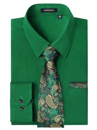 HISDERN Grün Hemd Herren Langarm Hemd mit Krawatte Set Formelle Unifarben Freizeithemden Business Herrenhemden Regular Fit 2XL HISDERN Grün Hemd Herren Langarm Hemd mit Krawatte Set Formelle Unifarben Freizeithemden Business Herrenhemden Regular Fit 2XL von HISDERN