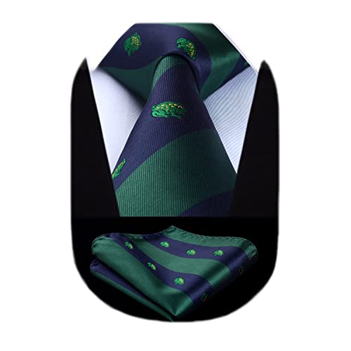 HISDERN Grün Krawatte für Herren Frosch Hochzeit Taschentuch Business Klassisch Krawatte und Einstecktuch Set von HISDERN
