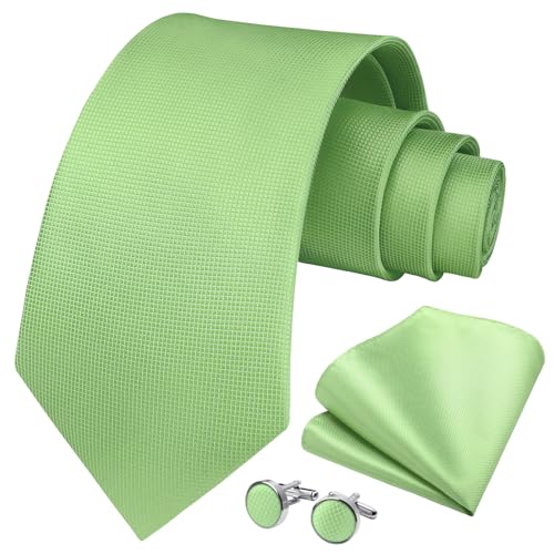 HISDERN Grün Krawatten für Männer Hochzeit Seide Gewebt Krawatte mit Einstecktuch Manschettenknöpfe Set für Prom von HISDERN