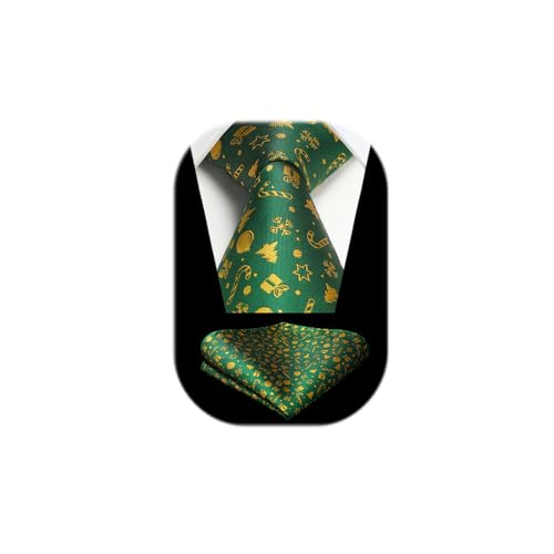 HISDERN Grün Weihnachts Krawatte für Herren Weihnachts Muster Xmas Party Festlich Krawatten & Einstecktuch Set Mode von HISDERN