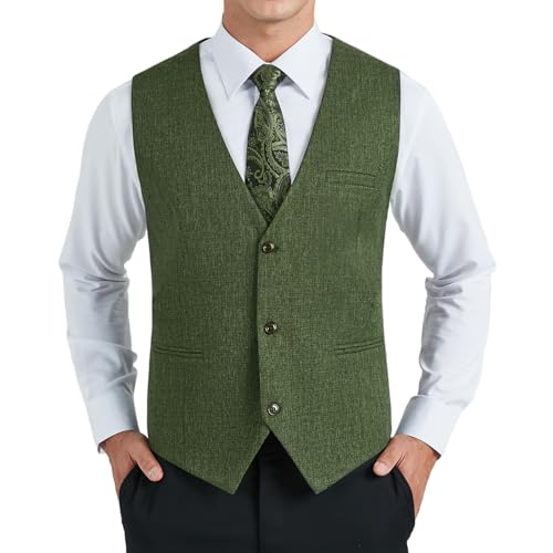 HISDERN Grüne Anzugweste für Herren Formelle Hochzeit Weste Klassische Einfarbig Anzug Westen Elegant Smoking Anzugwesten für Männer mit Taschen 3XL von HISDERN