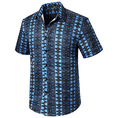 HISDERN Herren Hawaiihemd Sommer Freizeithemden Strandhemd Hawaii Tropisch Kurzarm Hemd Marineblau L von HISDERN