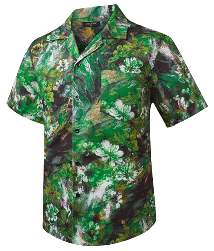 HISDERN Hawaii Hemd Herren Funky Hawaiihemd Kurzarm Sommer Männer Kubanischer Kragen Freizeithemd Casual Urlaub Button Down Aloha Strand Party Unisex Hemden Grün 2XL von HISDERN