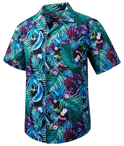 HISDERN Hawaii Hemd Herren Funky Hawaiihemd Kurzarm Sommer Männer Kubanischer Kragen Shirt Casual Urlaub Button Down Aloha Strand Party Unisex Hemden Mehrfarbig S von HISDERN