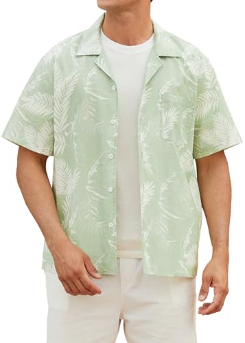 HISDERN Hawaii Hemd Herren Kurzarm Sommer Casual Bedruckter Baumwolle Hemd Vordertasche für Strand Surf Grün Palmen Blätter M HISDERN Hawaii Hemd Herren Kurzarm Sommer Casual Bedruckter Baumwolle Hemd Vordertasche für Strand Surf Grün Palmen Blätter M von HISDERN