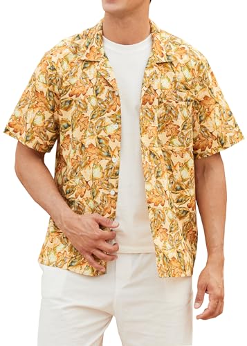HISDERN Hawaii Hemd männer Kurzarm Baumwolle Freizeithemden für Herren Sommer Casual Bedruckter Gelb Strand Hemd für Surf Urlaubs Party L HISDERN Hawaii Hemd männer Kurzarm Baumwolle Freizeithemden für Herren Sommer Casual Bedruckter Gelb Strand Hemd für Surf Urlaubs Party L von HISDERN