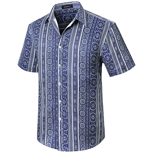 HISDERN Herren Hawaiihemd Strandhemd Sommer Freizeithemden Hawaii Tropisch Kurzarm Hemd Helllau M von HISDERN