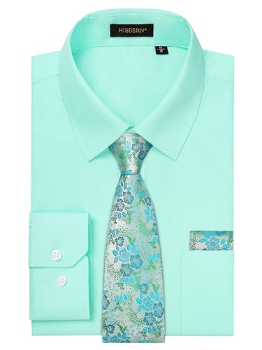 HISDERN Hellgrün Herren Hemd mit Krawatte Set Formelle Businesshemden Langarm Arbeit Hochzeit Hemden Regular Fit XL von HISDERN