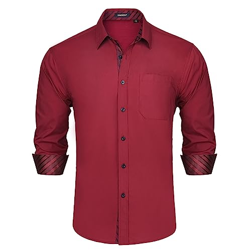 HISDERN Hemd Herren Burgundy Rot Freizeithemd Formelle Businesshemden Freizeithemden Langarm Hemd Klassisch Regular Fit Hemden 3XL von HISDERN